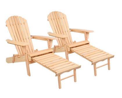 Pair - Natural Wood Colour - Adirondack Chair and Ottoman