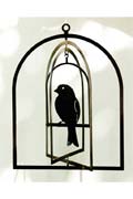 Bird in Bell cage - suspended art