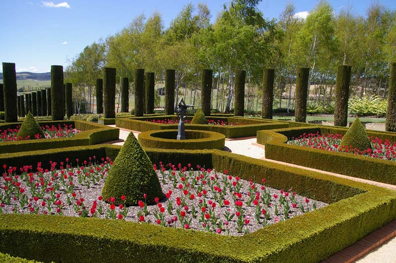 Tulips add Spring colour to the Sunken Parterre at Mayfield Gardens - part of the Hawkins Family garden - open during seasonal festivals