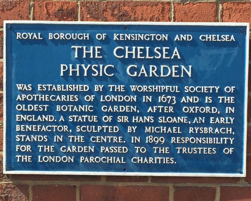 Wall plaque at Chelsea Physic Garden