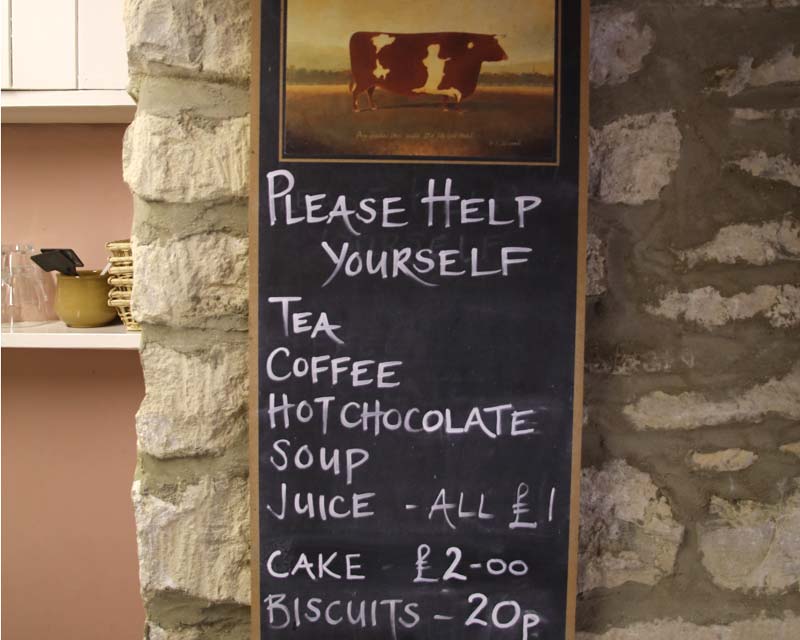 Self service and self pay at the Cerney House Cafe.  Inspirational trust.