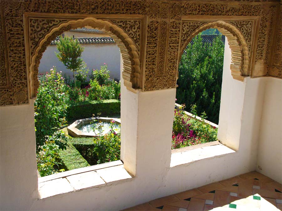 Alhambra, Moorish window. The mix of architecture and garden is quite stunning.