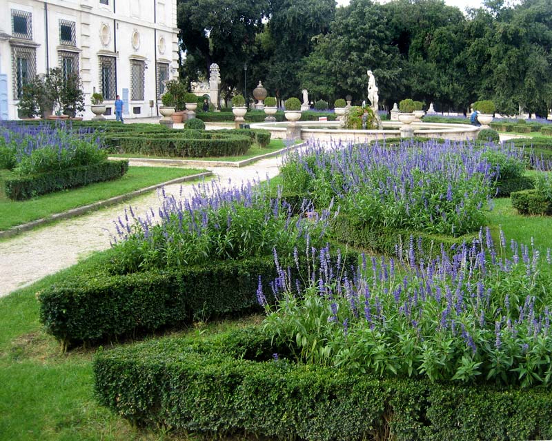 The small formal gardens behind the Villa Borghese