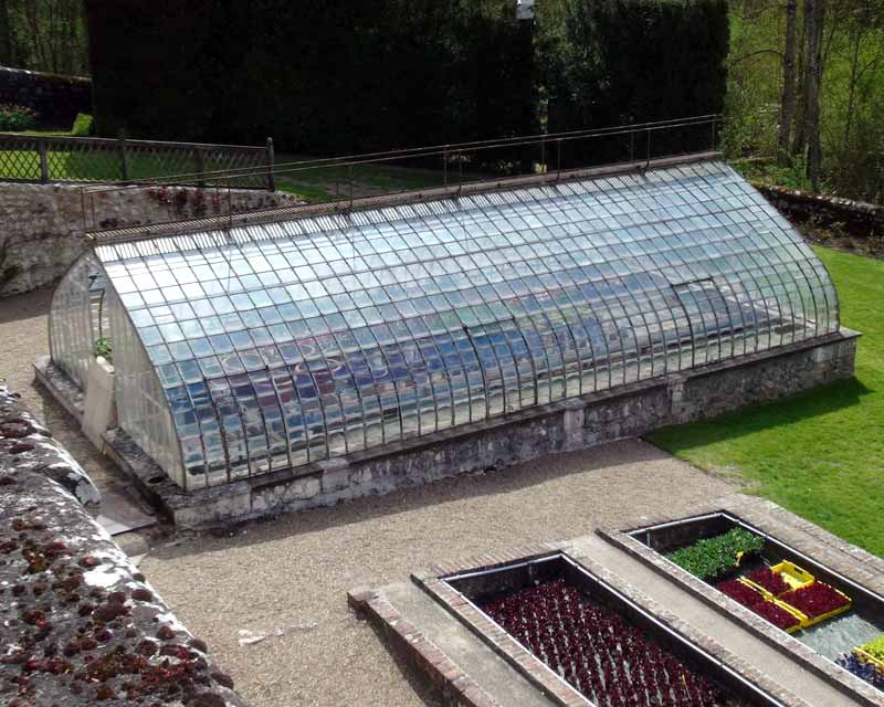 One of the beautiful old glasshouses at Chateau Villandry