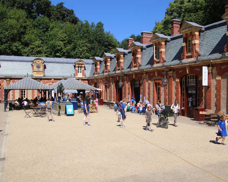 Waddesdon Manor stables converted to visitor ammenities, galleries, gifts and refreshments.