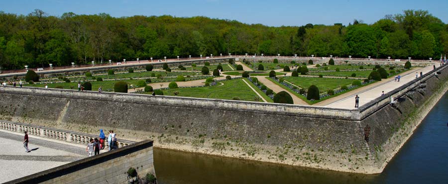 The Diane de Poitier garden from the castle - the river Cher also becomes the moat.  - Chateau de Chenonceau