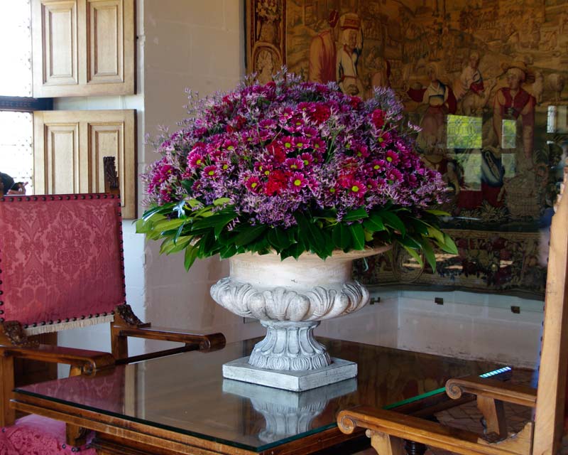 Bouquets in the Chateau de Chenonceau are made twice weekly from produce of the Flower Garden.